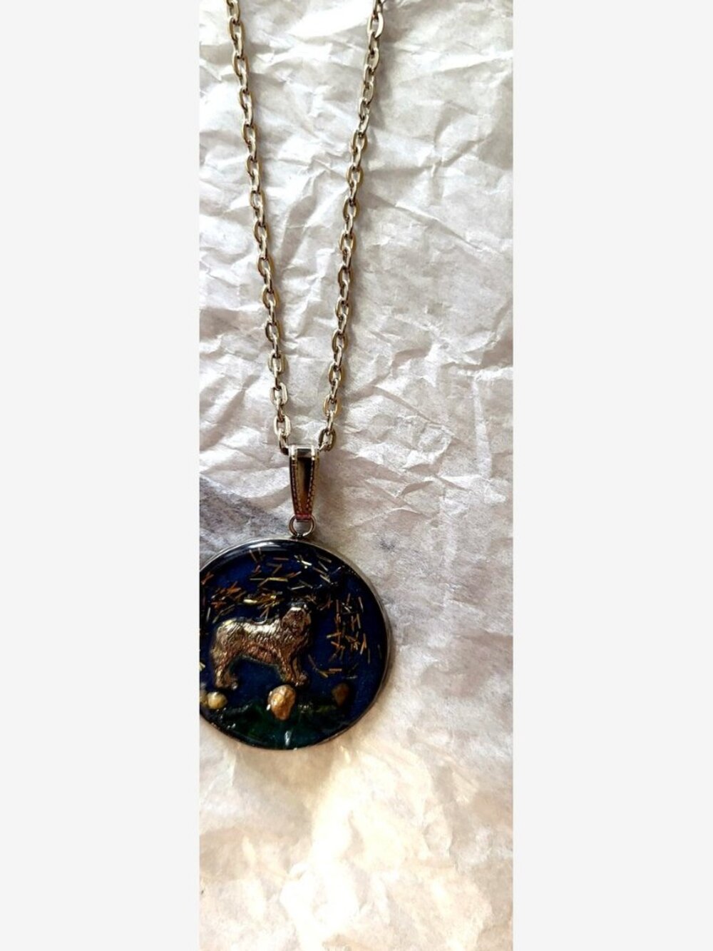 Newfoundland Dog Resin Pendant Necklace - Handmade